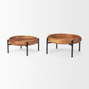 Wally Round Medium Brown Wood w Matte Black Metal Stand Trays - Default Title
