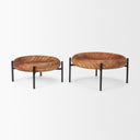 Wally Round Medium Brown Wood w Matte Black Metal Stand Trays - Default Title