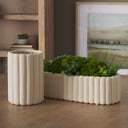 Mira Wide Textured Blush Beige Fluted Ceramic Vase - Default Title