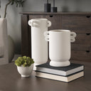 Dylan Tall Textured Off White w Handles Ceramic Vase - Default Title