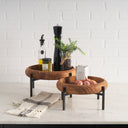 Wally Round Medium Brown Wood w Matte Black Metal Stand Trays - Default Title