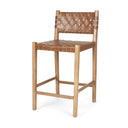 Shane Brown Wood w Woven Brown Leather Counter Stool - Default Title