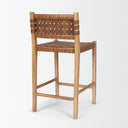 Shane Brown Wood w Woven Brown Leather Counter Stool - Default Title