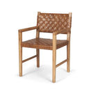 Shane Brown Wood w Woven Brown Leather Dining Armchair - Default Title