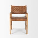 Shane Brown Wood w Woven Brown Leather Dining Armchair - Default Title