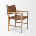 Shane Brown Wood w Woven Brown Leather Dining Armchair - Default Title