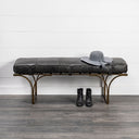 Jessie 55L x 16W Black Leather Seat WGold Metal Base Accent Bench - Default Title