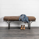 Jessie 55L x 16W Brown Leather Seat WBlack Metal Base Accent Bench - Default Title