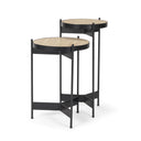Wade Travertine Marble w Matte Black Metal End Tables - Default Title