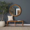 Shane Brown Wood w Woven Brown Leather Bench - Default Title