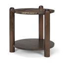 Jovia Brown Mango Wood W Cappuccino Marble Round Side Table - Default Title