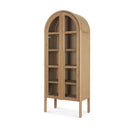 Callum Light Brown Elm Wood w Glass Doors Arched Curio Cabinet - Default Title