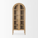 Callum Light Brown Elm Wood w Glass Doors Arched Curio Cabinet - Default Title