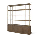 Baron 4-Door Dark Brown Wood w Antique Brass Metal Open Shelving Unit - Default Title