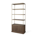 Baron Dark Brown Wood w Antiqued Aged Brass Metal 2-Door Open Shelving Unit - Default Title