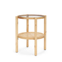 Weslyn Solid Light Brown Wood and Glass Top w Cane Side Table - Default Title
