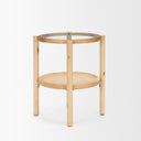 Weslyn Solid Light Brown Wood and Glass Top w Cane Side Table - Default Title