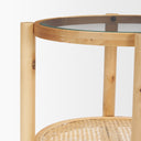Weslyn Solid Light Brown Wood and Glass Top w Cane Side Table - Default Title