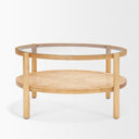 Weslyn Solid Light Brown Wood and Glass Top w Cane Coffee Table - Default Title