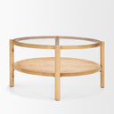 Weslyn Solid Light Brown Wood and Glass Top w Cane Coffee Table - Default Title