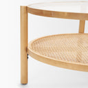 Weslyn Solid Light Brown Wood and Glass Top w Cane Coffee Table - Default Title
