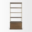 Baron Dark Brown Wood w Antiqued Aged Brass Metal 2-Door Open Shelving Unit - Default Title