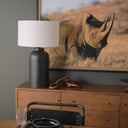 Leo 180L x 180W x 310H Black Hammered WWhite Fabric Shade Table Lamp - Default Title