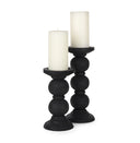 Wanda Matte Black Wood Pillar Candle Holders Set of 2 - Default Title