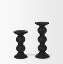 Wanda Matte Black Wood Pillar Candle Holders Set of 2 - Default Title