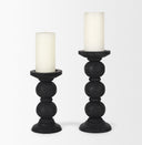 Wanda Matte Black Wood Pillar Candle Holders Set of 2 - Default Title
