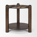 Jovia Brown Mango Wood W Cappuccino Marble Round Side Table - Default Title