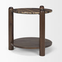 Jovia Brown Mango Wood W Cappuccino Marble Round Side Table - Default Title