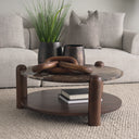 Jovia Brown Mango Wood W Cappuccino Marble Round Coffee Table - Default Title