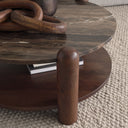 Jovia Brown Mango Wood W Cappuccino Marble Round Coffee Table - Default Title