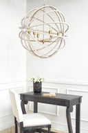 Ava White 34D Gold Metal and White Wood Beaded Six Bulb Chandelier - Default Title