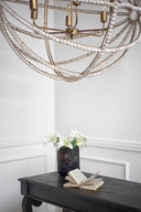 Ava White 34D Gold Metal and White Wood Beaded Six Bulb Chandelier - Default Title