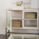 Arelius 36L x 18W x 32H White Wood Gold Metal Base w 2 Glass Doors Accent Cabinet - Default Title