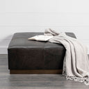 Minara 36 Square Black Leather Wrapped wMetal Base Ottoman - Default Title