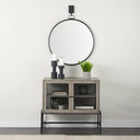 Arelius 36L x 18W x 32H Gray Wood Black Metal Base w 2 Glass Doors Accent Cabinet - Default Title