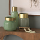 Minty 99L x 99W x 96H Green Glass Vase WMatte Gold Metal Neck Cuff - Default Title