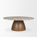 Allyson Round Brown Pedestal w Pink Marble Top Coffee Table - Default Title