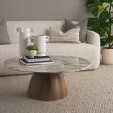 Allyson Round Brown Pedestal w Pink Marble Top Coffee Table - Default Title