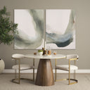 Allyson 42 Round Brown Wood Pedestal wBanswara White Marble Top Dining Table - Default Title