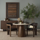 Allyson 42 Round Brown Wood Pedestal wBanswara White Marble Top Dining Table - Default Title