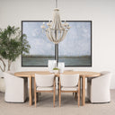 Phillum 29x37 Silver Metal Chassis and White Wood Beaded Six Bulb Chandelier - Default Title