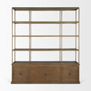Baron 4-Door Dark Brown Wood w Antique Brass Metal Open Shelving Unit - Default Title