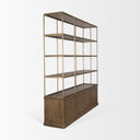 Baron 4-Door Dark Brown Wood w Antique Brass Metal Open Shelving Unit - Default Title
