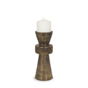 Odilia Small Textured Antiqued Gold Metal Geometric Pillar Candle Holder - Default Title
