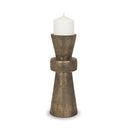 Odilia Large Textured Antiqued Gold Metal Geometric Pillar Candle Holder - Default Title