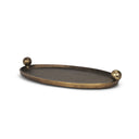Coretta Large Oval Textured Antiqued Gold Metal Tray with Handles - Default Title